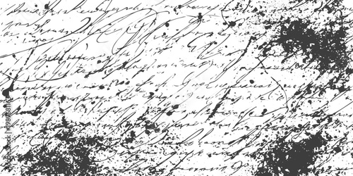 Vintage Grunge Background with Distressed Calligraphy Ink Splatters and Scratchy Texture