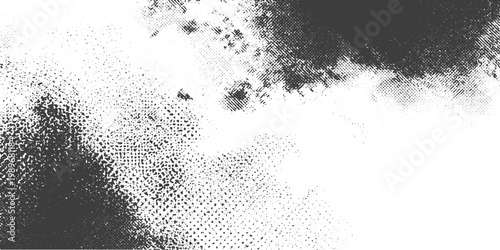 Black and White Grunge Halftone Texture Vector with Distressed Grain and Spray Effect