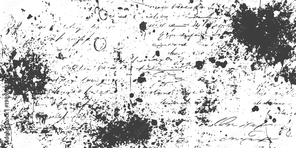 Obraz premium Vintage Grunge Background with Handwritten Cursive Text and Black Ink Splatters