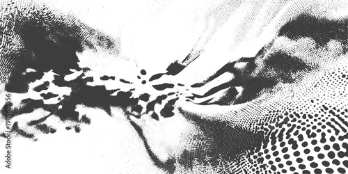 Abstract Black and White Halftone Vector Background with Stipple Texture and Dynamic Fluid Motion Effect