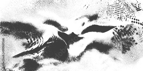 Abstract Black and White Halftone Texture Background with Distressed Vector Patterns and Gritty Gradient Details