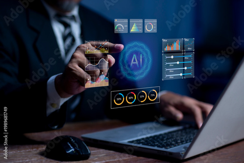 Photography Big data and AI technology analytics concept on touchscreen