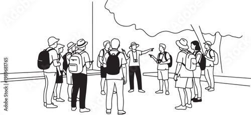 Group of Tourists Listening to a Professional Guide During an Outdoor Walking Tour