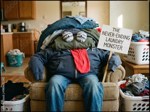 Never-Ending Laundry Monster Sitting on Chair