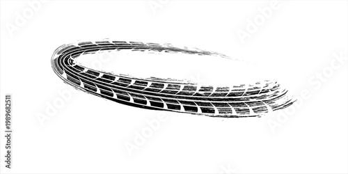 Black tire marks on road, Black rubber tire marks and tread marks, Tire trace track wheels texture and background, Auto tire tread grunge, Car wheel tyre tread track black tyre print, Top view.
