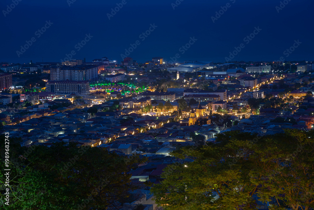 Fototapeta premium Aerial view of Derbent at night. Dagestan