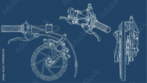 Bicycle disc brake blueprint, technical cycling braking diagram