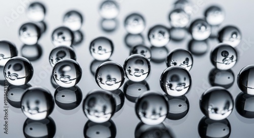 A cluster of round metal sewing buttons for fashion design features glistening drops of water on their steel surface