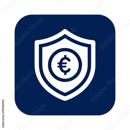 Schilderij op canvas Dark Blue Rounded Square with White Euro Shield Financial Protection Icon Minima