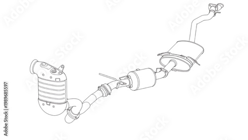 Automotive exhaust system components and assembly schematic