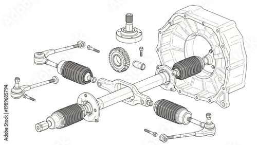 Automotive Drivetrain Components and Assembly Schematic Diagram