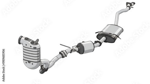 Detailed technical illustration of an automotive exhaust system for emission control