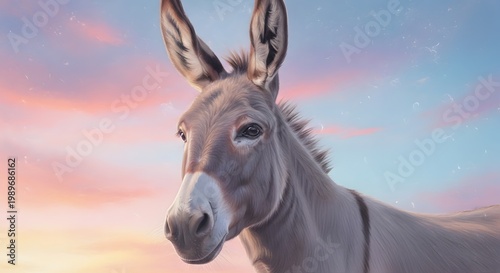 Grey Horse Portrait Against Sunset Sky
Horse Head Close-Up at Dusk
Beautiful Equine Face in Evening Light