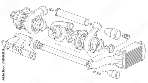 Engine Turbocharger System Components Illustration For Automotive Performance