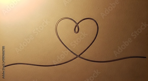 Heart drawn with string on beige background
Love symbol with decorative line art
Romantic heart outline with flowing cord