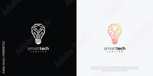 Geometric Lightbulb Logo With Circuit Board Design