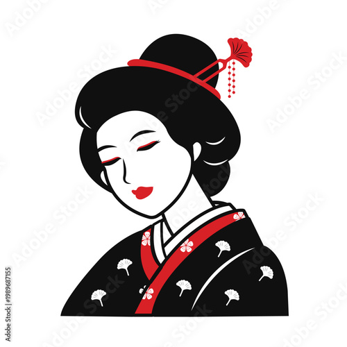 Japanese geisha woman mascot illustration calm closed eyes traditional style