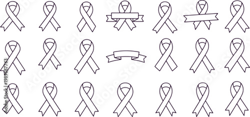 Collection of awareness ribbon symbols for health causes on transparent background support and hope.
