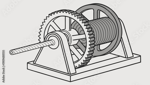 Winch mechanism with gears and rope drum