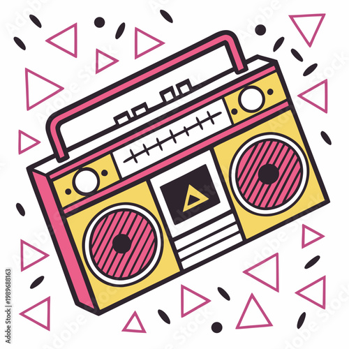 Retro boombox radio cassette player graphic