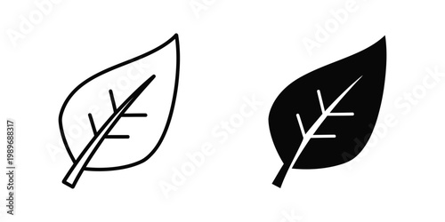 Contrast between a simple line drawing leaf and a filled black leaf illustration