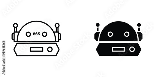 Comparison of a vintage robot and its modern black and white version illustration
