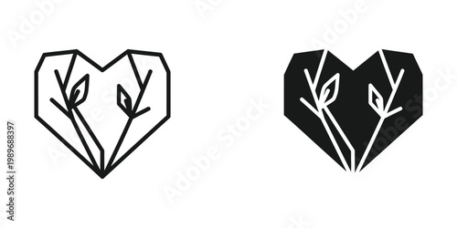 Two contrasting heart shapes with sprouting branches inside them