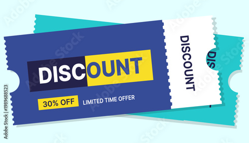 Modern discount ticket template with thirty percent off and limited time offer