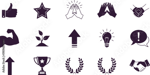 Success and achievement icons on transparent background for motivation and recognition concepts.