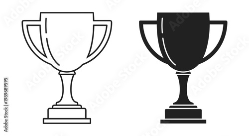 Trophy cup silhouette set outline and solid styles, white background