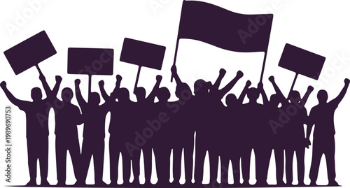 Protestors with signs and flags demonstrating for change and rights.