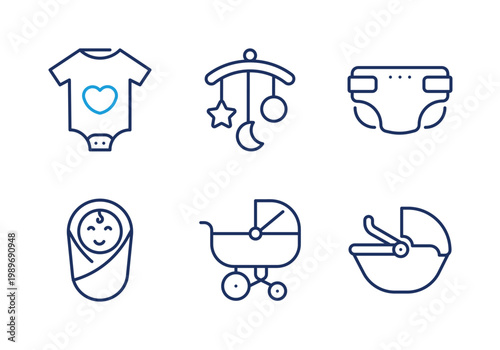 Baby Gear and Accessories thin line icon set. Minimal web icons