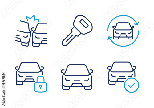 Car Security and Ownership thin line icon set. Minimal web icons