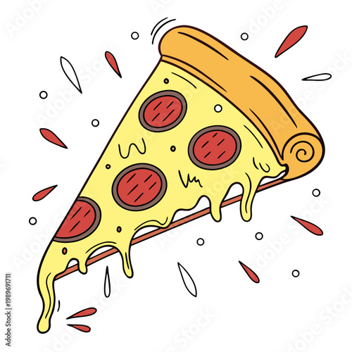 Pepperoni pizza slice with melting cheese vector