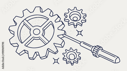 Screwdriver adjusting mechanical gears graphic