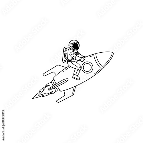 Astronaut Riding Rocket Ship Through Space.