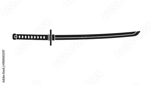 Black Silhouette of a Japanese Katana Sword on White Background
