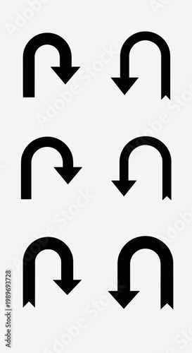 Set of U-Turn Arrows, Directional Symbols, Reversal Icons