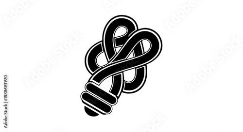 Knot infinity loop with twisted cord ends and white outline, black featuring rope, tie, bind with fasten and symbol elements for icon, graphic