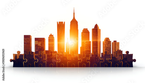 Abstract New York City skyline with modern skyscraper silhouette illustration on urban skyline background