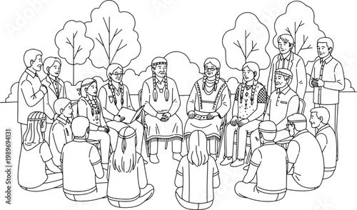 Diverse Group of People Sitting in a Circle for Community Meeting Illustration