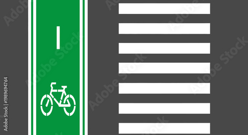 Pedestrian Crossing and Green Bicycle Lane on Asphalt Road, Urban Safety Infrastructure