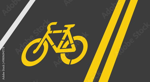 Yellow Bicycle Lane Marking on Asphalt Road, Urban Bike Path Symbol