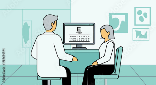 Male Doctor Performing Eye Exam on Female Patient in Clinic, Professional Medical Consultation