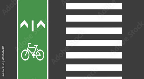 Schilderij op canvas Pedestrian Crossing and Bicycle Lane Traffic Sign with Arrows on Urban Road Back