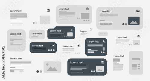 Flat Design UI UX Template Displaying Interactive Web Elements on Bright Studio Background