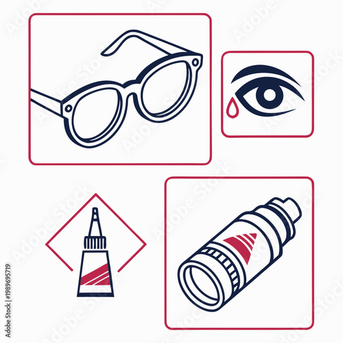 A vector graphic illustration of eye care and vision correction icons