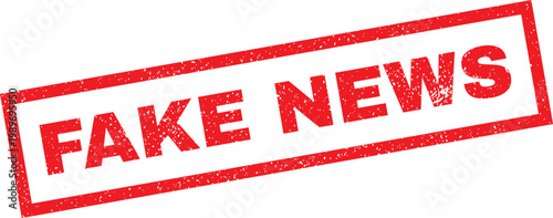 Red fake news stamp on white background for editorial use