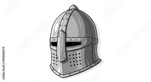 Medieval knight helmet illustration with detailed metal design