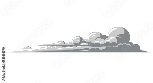 Monochrome cloud illustration with varied shapes on white background